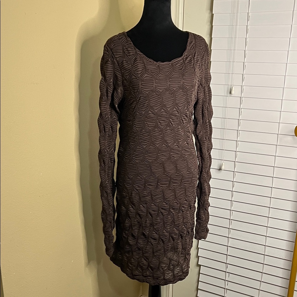 Free People Textured Long Sleeve Open Back Dress in Brown